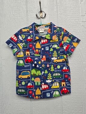 NWT Size 6 Blue Printed Cars Short Sleeve Shirt -